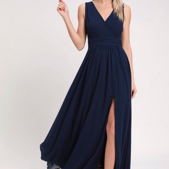 Lulus Dresses & Skirts - Lulus Thoughts of Hue Navy Surplice Maxi Dress